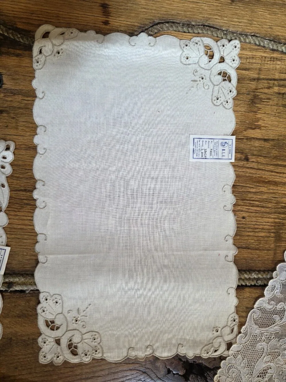 Vintage Hand Embroidered And Cut Lace Placemats Made In Portugal